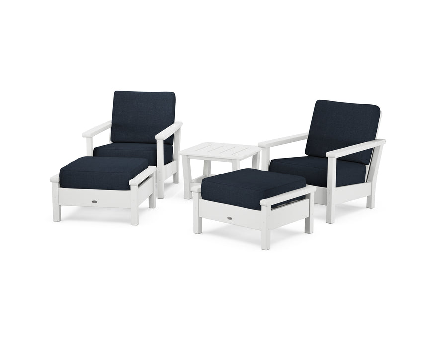 POLYWOOD Harbour 5-Piece Deep Seating Chair Set in White / Marine Indigo