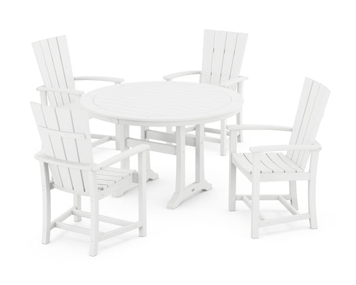 POLYWOOD Quattro 5-Piece Round Dining Set with Trestle Legs in White image