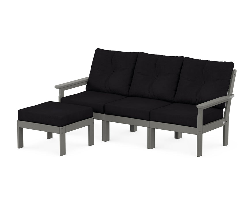 POLYWOOD Vineyard 4-Piece Sectional with Ottoman in Slate Grey / Midnight Linen