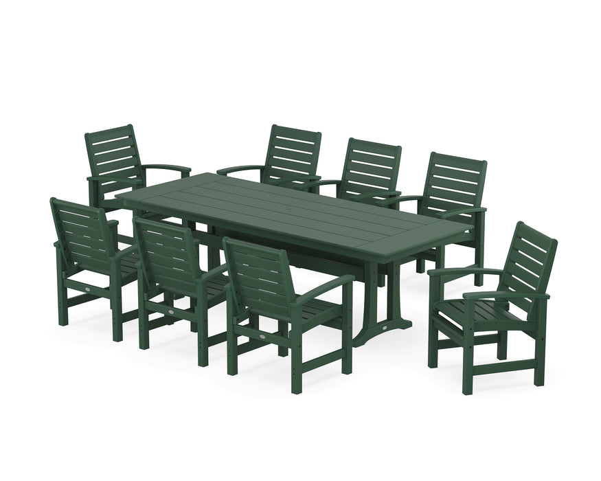 POLYWOOD Signature 9-Piece Farmhouse Dining Set with Trestle Legs in Green image