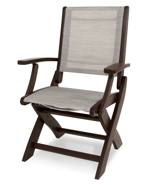 POLYWOOD Coastal Folding Chair in Mahogany / Metallic Sling image