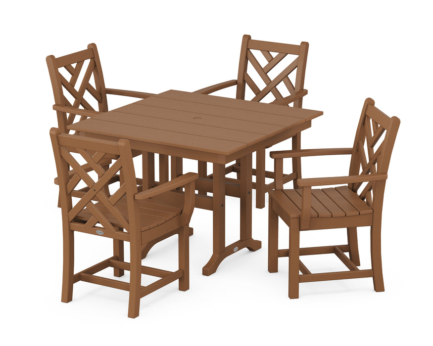 POLYWOOD Chippendale 5-Piece Farmhouse Dining Set in Teak