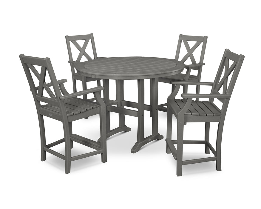 POLYWOOD Braxton 5-Piece Nautical Trestle Arm Chair Counter Set in Slate Grey image