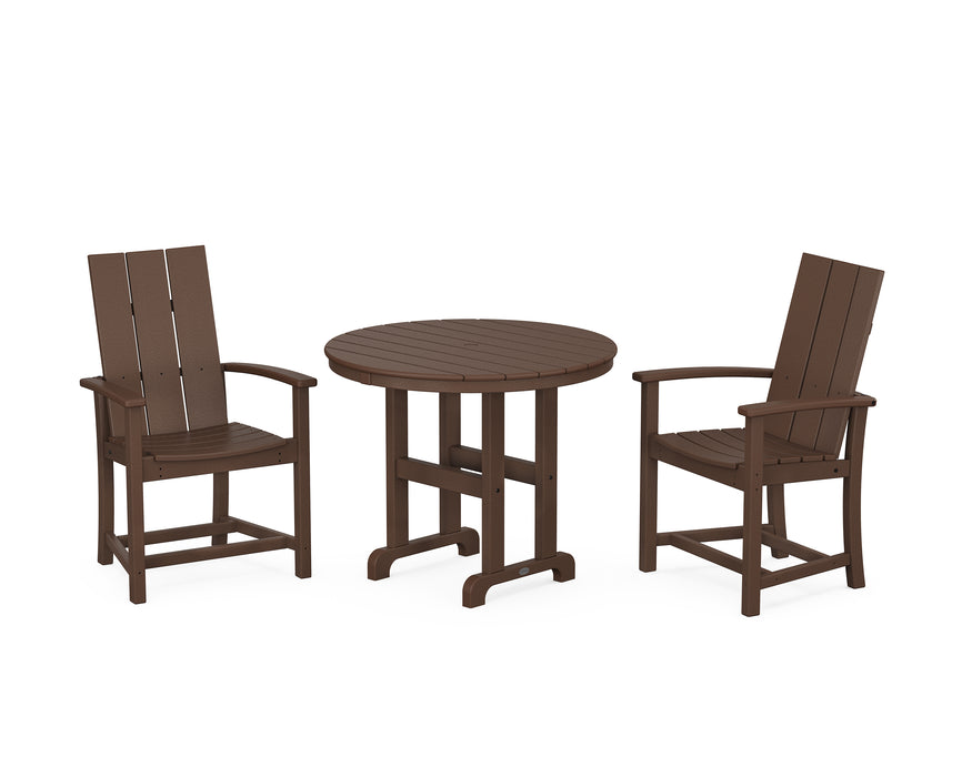 POLYWOOD Modern Adirondack 3-Piece Round Farmhouse Dining Set in Mahogany