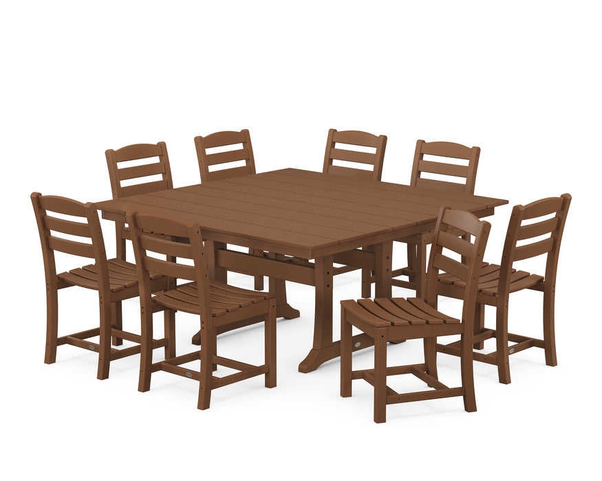 POLYWOOD La Casa Cafe 9-Piece Farmhouse Trestle Dining Set in Teak image