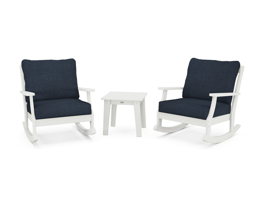 POLYWOOD Braxton 3-Piece Deep Seating Rocker Set in Vintage White / Marine Indigo