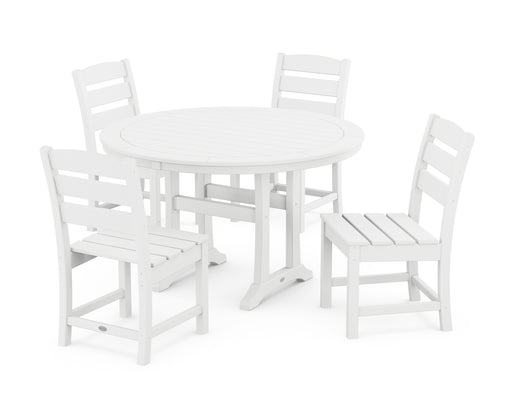 POLYWOOD Lakeside Side Chair 5-Piece Round Dining Set With Trestle Legs in White image