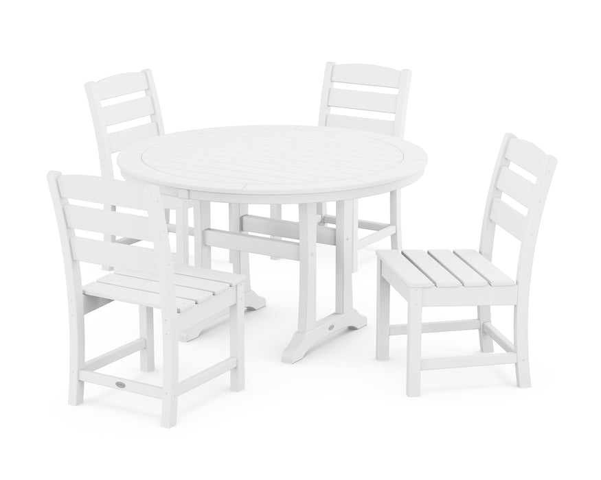 POLYWOOD Lakeside Side Chair 5-Piece Round Dining Set With Trestle Legs in White image