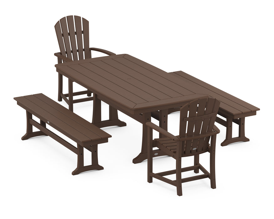 POLYWOOD Palm Coast 5-Piece Dining Set with Trestle Legs in Mahogany