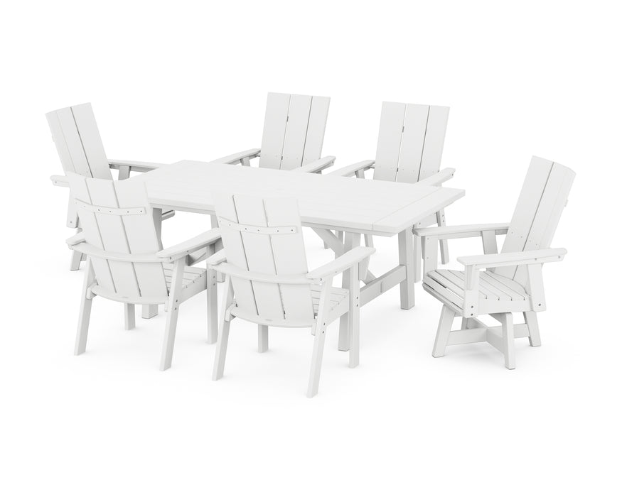 POLYWOOD Modern Curveback Adirondack 7-Piece Rustic Farmhouse Swivel Dining Set in White image