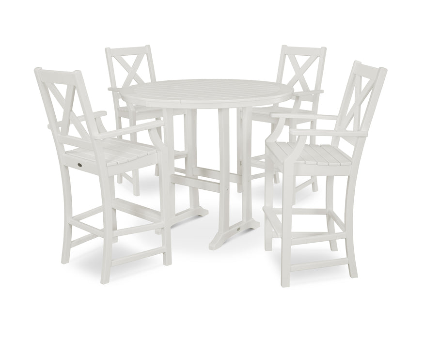 POLYWOOD Braxton 5-Piece Nautical Trestle Arm Chair Bar Set in White