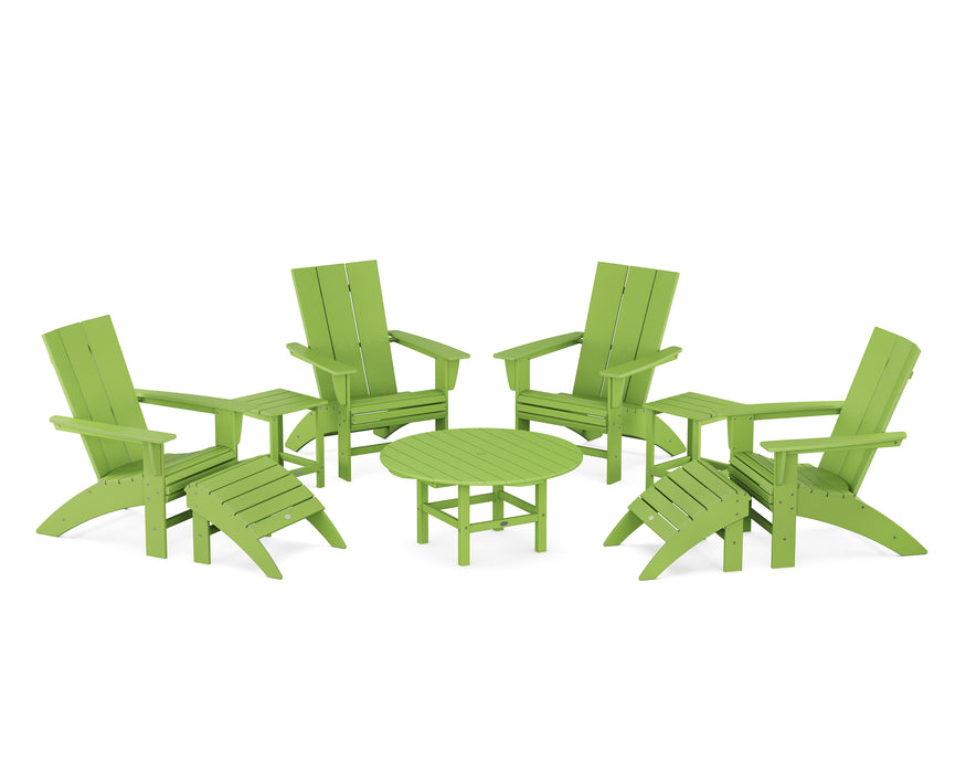 POLYWOOD Modern Curveback Adirondack Chair 9-Piece Conversation Set in Lime image