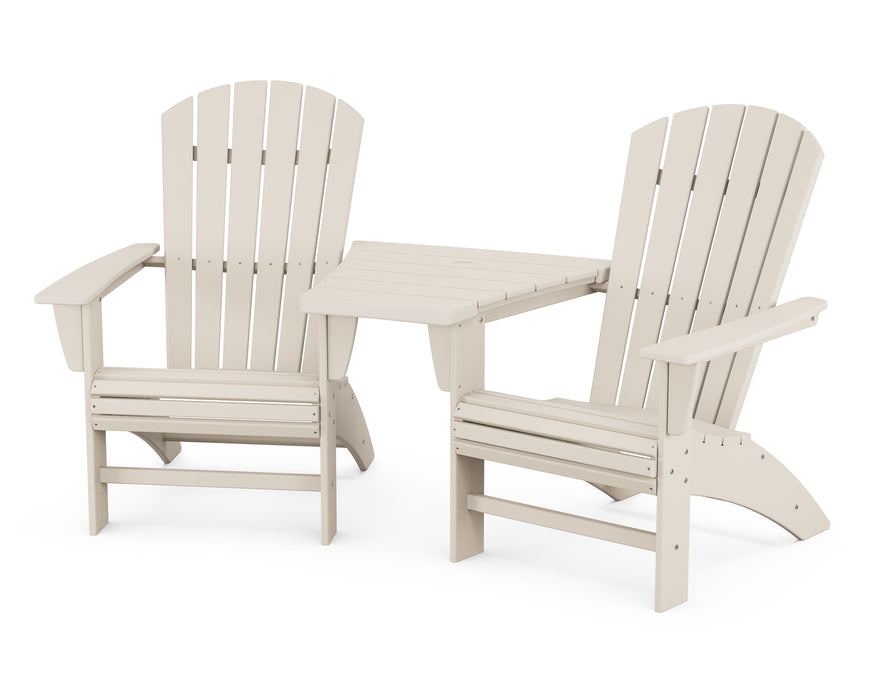 POLYWOOD Nautical 3-Piece Curveback Adirondack Set with Angled Connecting Table in Sand image