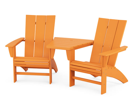 POLYWOOD Modern 3-Piece Curveback Adirondack Set with Angled Connecting Table in Tangerine image