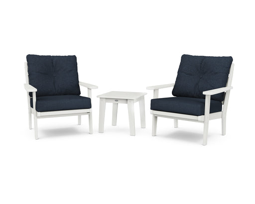 POLYWOOD Lakeside 3-Piece Deep Seating Chair Set in Vintage White / Marine Indigo image