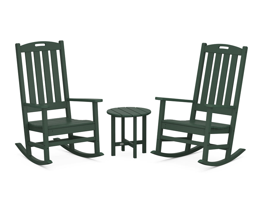 POLYWOOD Nautical 3-Piece Porch Rocking Chair Set in Green