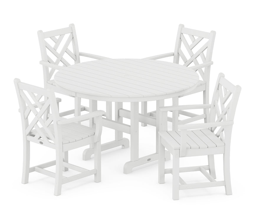 POLYWOOD Chippendale 5-Piece Round Farmhouse Dining Set in White