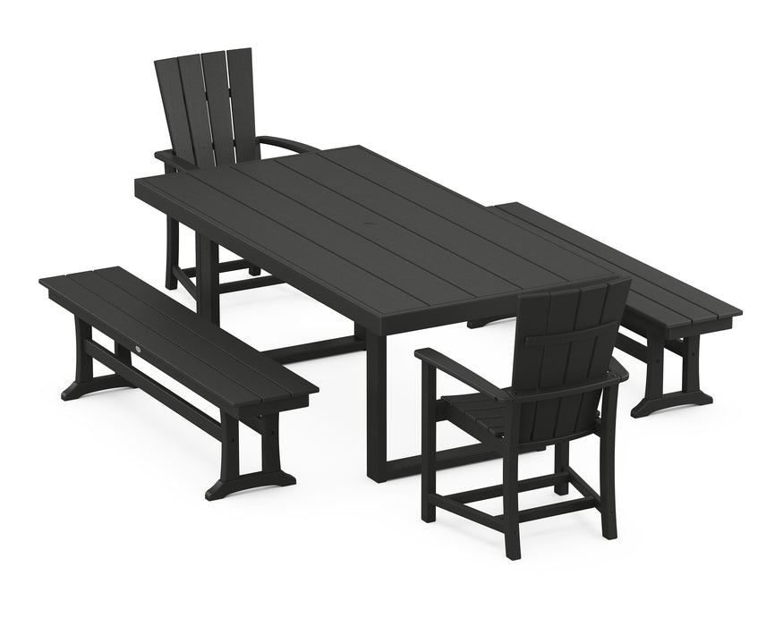 POLYWOOD Quattro 5-Piece Dining Set with Benches in Black image