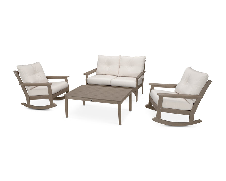 POLYWOOD Vineyard 4-Piece Deep Seating Rocking Chair Set in Vintage Sahara / Bird's Eye