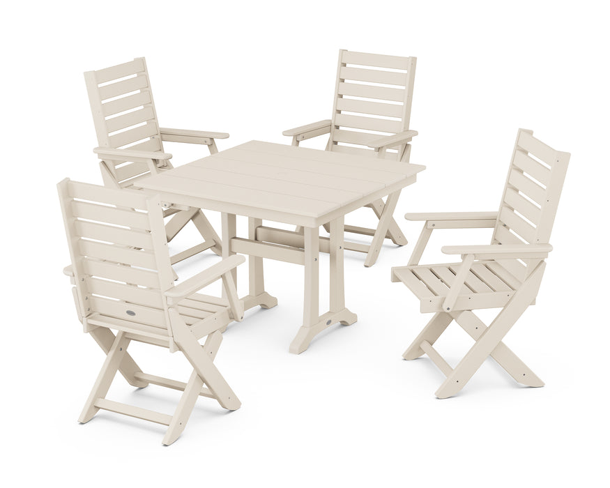 POLYWOOD Captain 5-Piece Farmhouse Dining Set With Trestle Legs in Sand