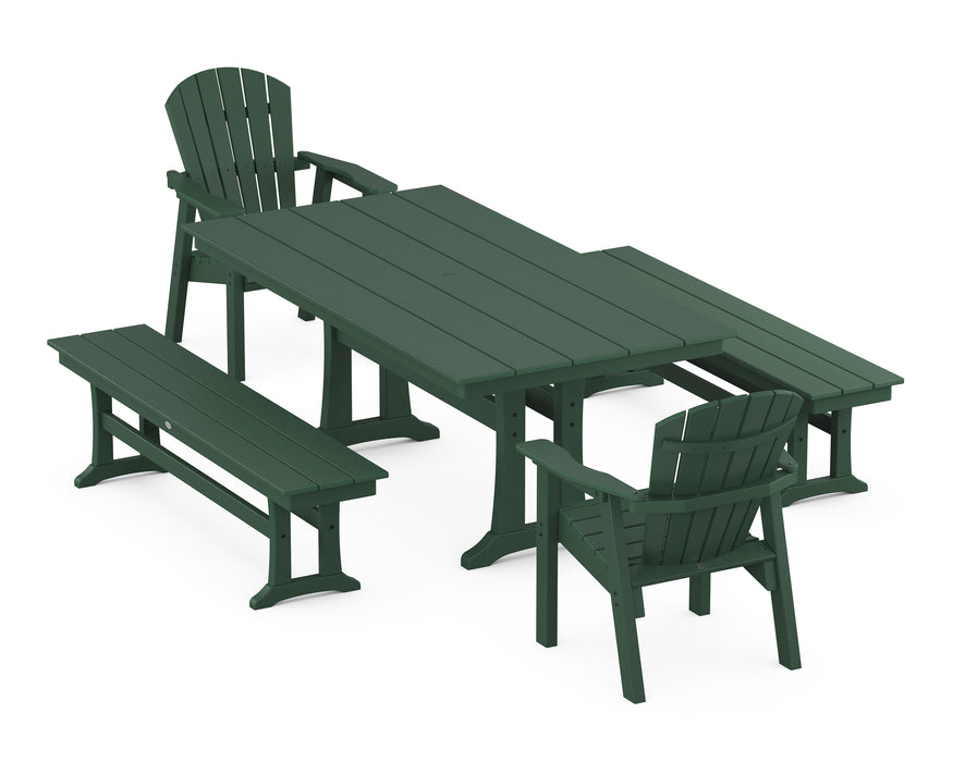 POLYWOOD Seashell 5-Piece Farmhouse Dining Set With Trestle Legs in Green