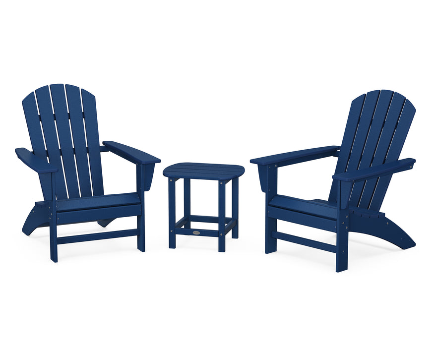 POLYWOOD Nautical 3-Piece Adirondack Set with South Beach 18" Side Table in Navy image