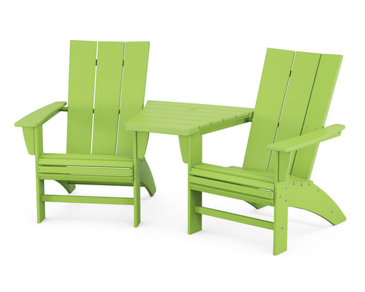 POLYWOOD Modern 3-Piece Curveback Adirondack Set with Angled Connecting Table in Lime image