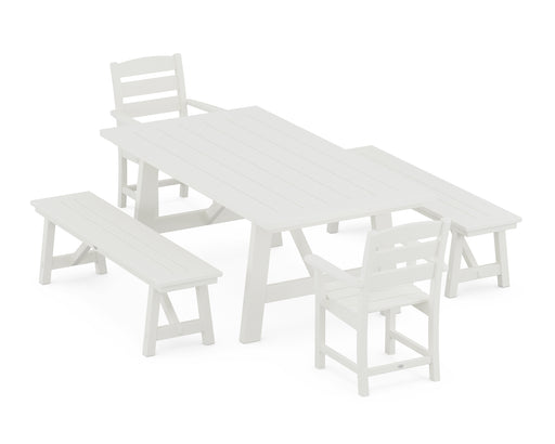 POLYWOOD Lakeside 5-Piece Rustic Farmhouse Dining Set With Benches in Vintage White image