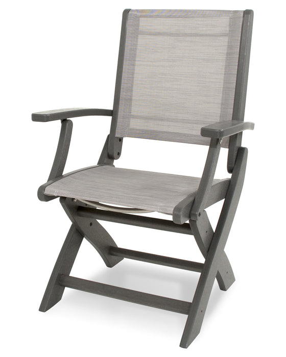 POLYWOOD Coastal Folding Chair in Slate Grey / Metallic Sling image