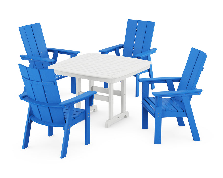 POLYWOOD Modern Curveback Adirondack 5-Piece Dining Set in Pacific Blue / White image