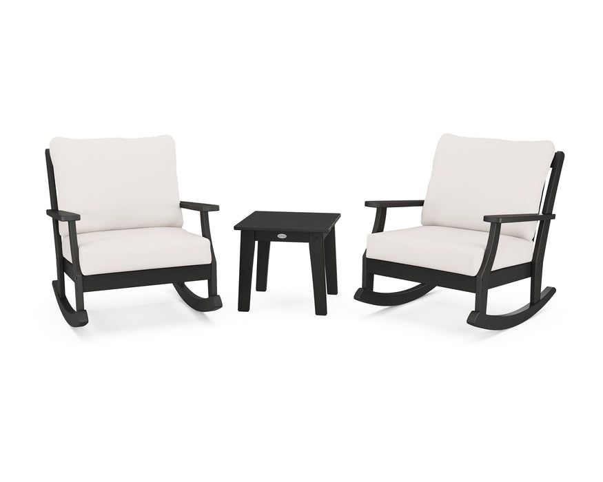 POLYWOOD Braxton 3-Piece Deep Seating Rocker Set in Black / Bird's Eye