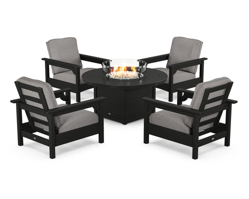 POLYWOOD Club 5-Piece Conversation Set with Fire Pit Table in Black / Grey Mist image