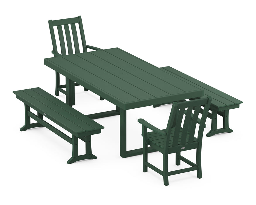 POLYWOOD Vineyard 5-Piece Dining Set with Benches in Green