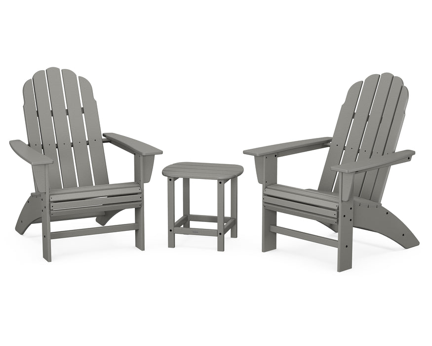 POLYWOOD Vineyard 3-Piece Curveback Adirondack Set with South Beach 18" Side Table in Slate Grey