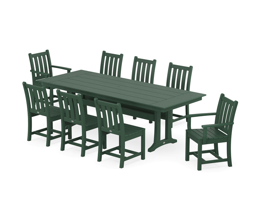 POLYWOOD Traditional Garden 9-Piece Farmhouse Dining Set with Trestle Legs in Green image