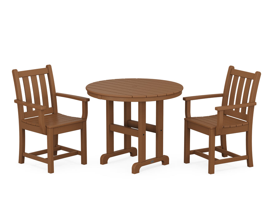 POLYWOOD Traditional Garden 3-Piece Round Dining Set in Teak