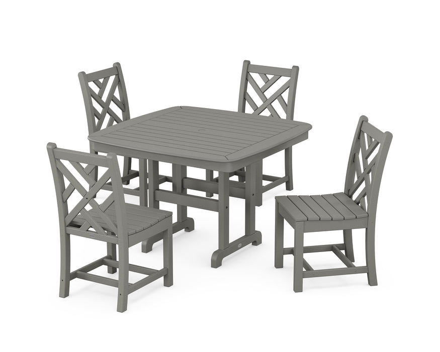 POLYWOOD Chippendale Side Chair 5-Piece Dining Set with Trestle Legs in Slate Grey