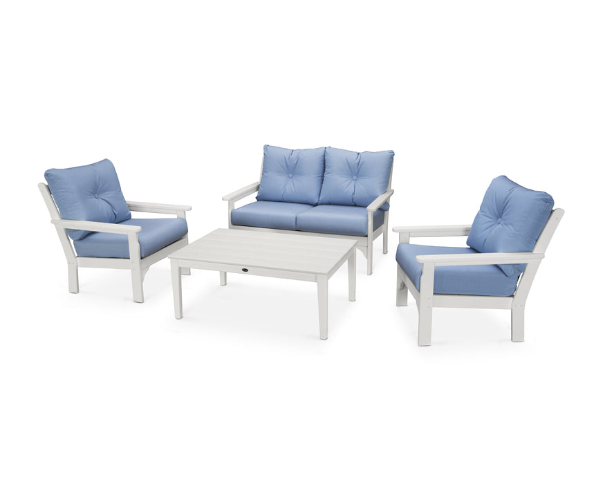 POLYWOOD Vineyard 4-Piece Deep Seating Set in Vintage White / Air Blue