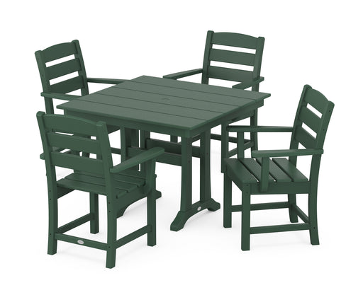 POLYWOOD Lakeside 5-Piece Farmhouse Trestle Arm Chair Dining Set in Green image