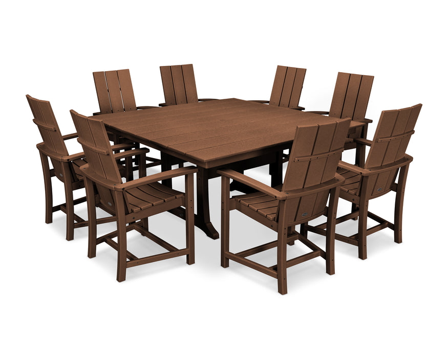 POLYWOOD Modern Adirondack 9-Piece Farmhouse Trestle Dining Set in Teak