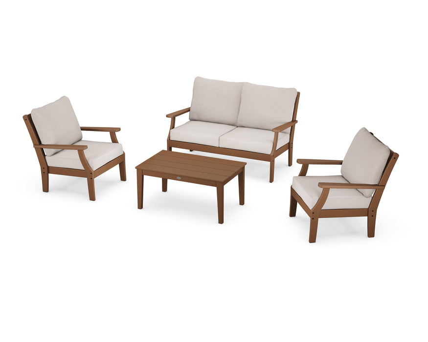 POLYWOOD Braxton 4-Piece Deep Seating Chair Set in Teak / Dune Burlap image