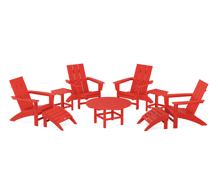 POLYWOOD Modern Adirondack Chair 9-Piece Conversation Set in Sunset Red image