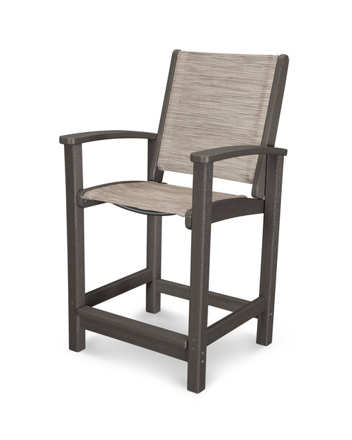 POLYWOOD Coastal Counter Chair in Vintage Coffee / Onyx Sling image