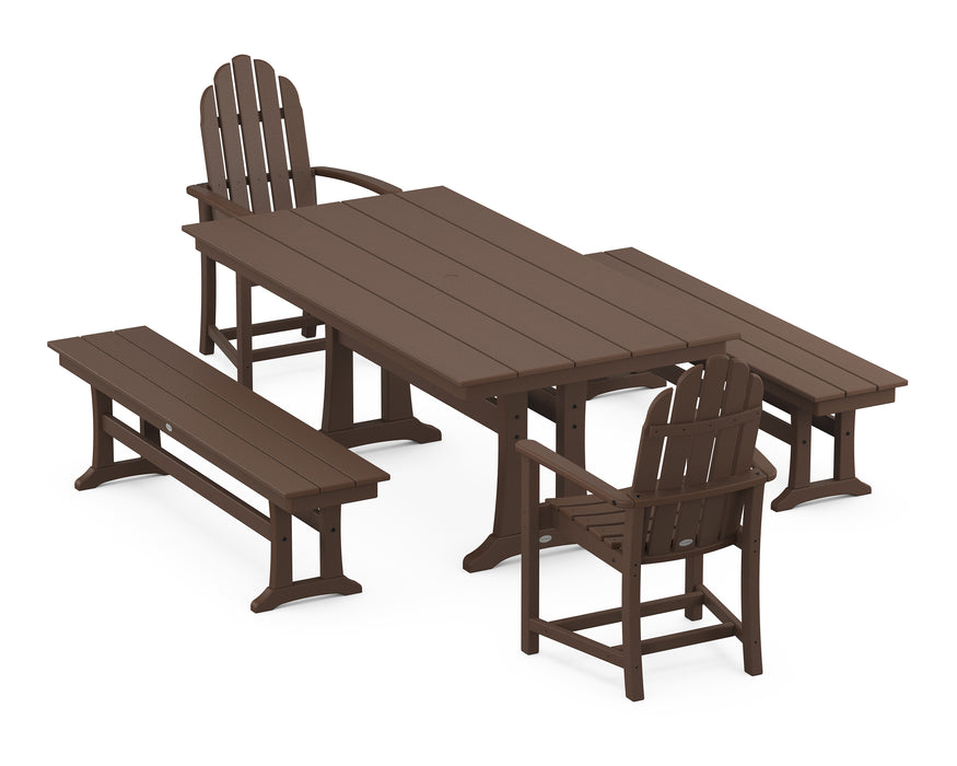 POLYWOOD Classic Adirondack 5-Piece Farmhouse Dining Set With Trestle Legs in Mahogany