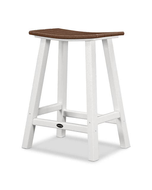 POLYWOOD Contempo 24" Saddle Counter Stool in White / Mahogany image