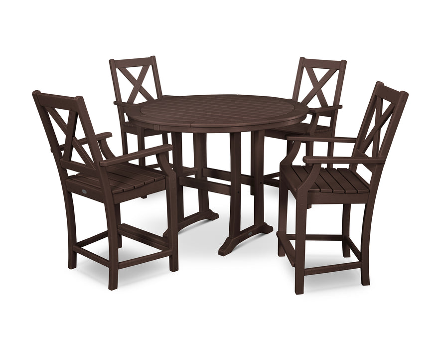 POLYWOOD Braxton 5-Piece Nautical Trestle Arm Chair Counter Set in Mahogany image