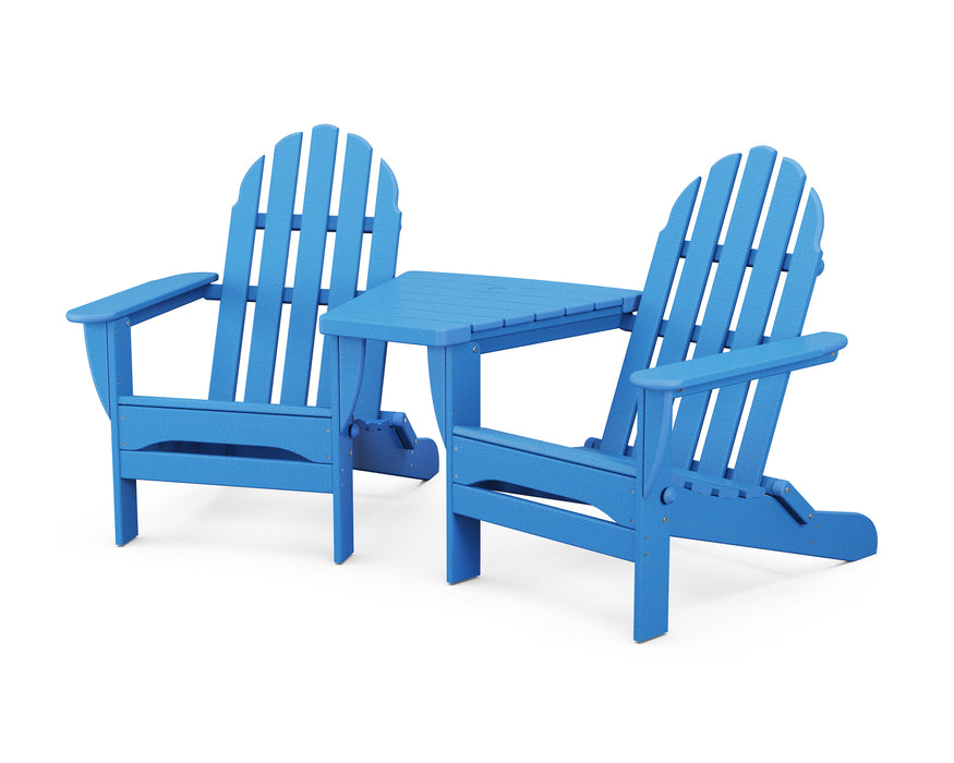 POLYWOOD Classic Folding Adirondacks with Angled Connecting Table in Pacific Blue