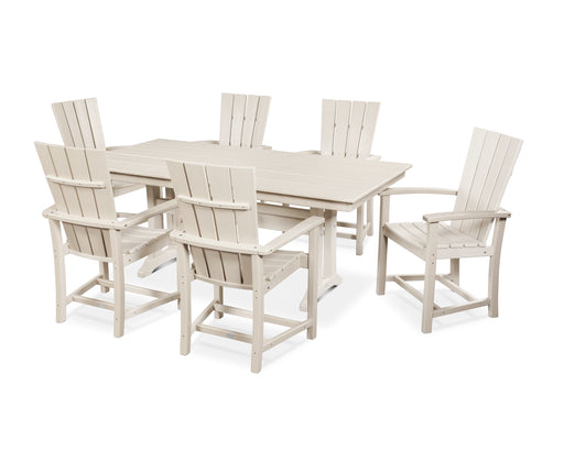 POLYWOOD Quattro 7-Piece Farmhouse Dining Set with Trestle Legs in Sand image