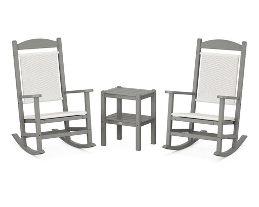 POLYWOOD Presidential Woven Rocker 3-Piece Set in Slate Grey / White Loom image