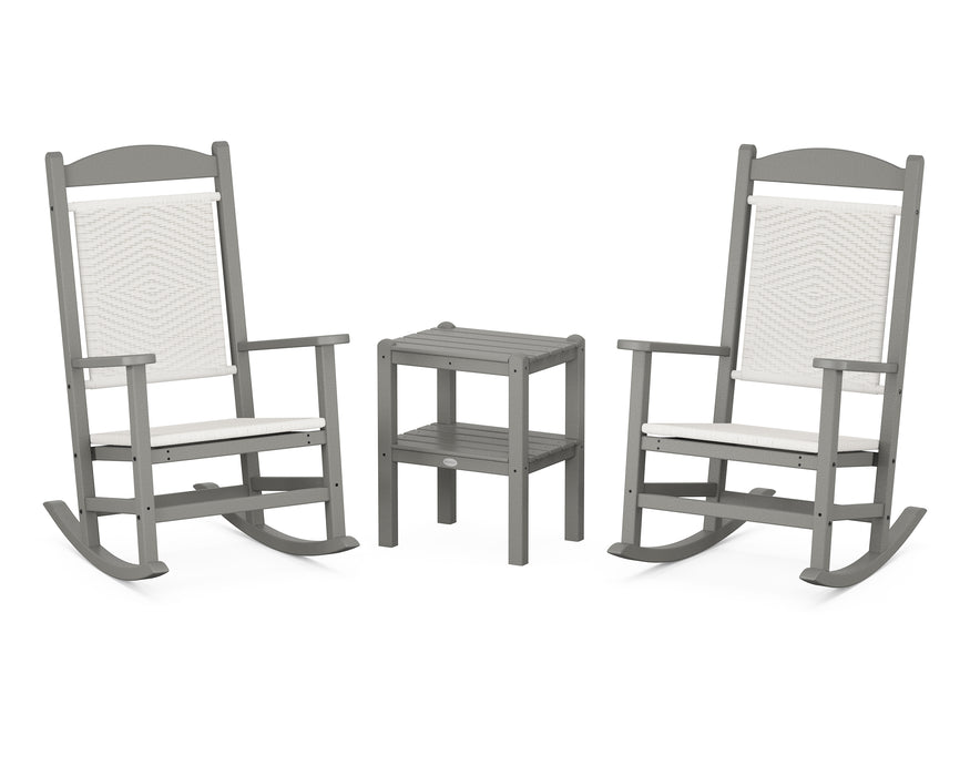 POLYWOOD Presidential Woven Rocker 3-Piece Set in Slate Grey / White Loom image